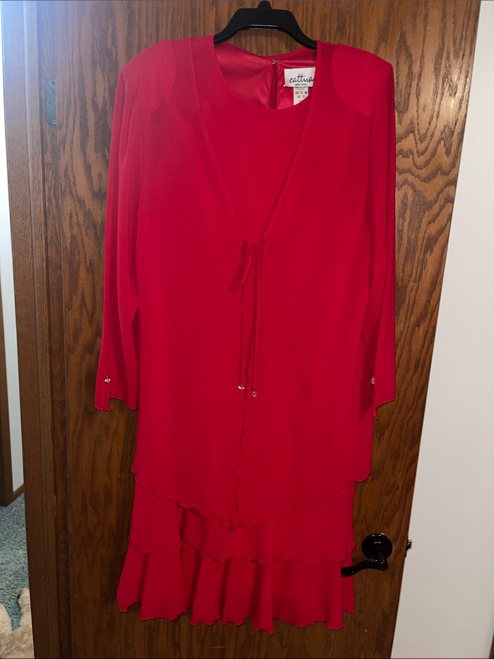 Catherine Malandrino Red Long-Sleeve Layered Chiffon Dress